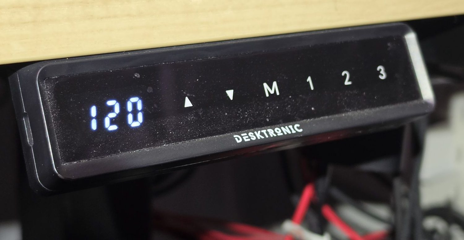 Desktronic handset showing 120 with up, down, M, 1, 2, 3 buttons